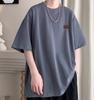 Camiseta Masculina de Algodão Puro Manga Curta Cor Vinho Verão 2025 Nova Marca Tendência Americana Oversize Solta Casual Meia-Manga