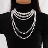 Collar de Perlas de Imitación Multicapa de Moda Europea y Americana, Elegante y de Alta Gama, Tamaño Barroco con Cuentas, Gargantilla Retro Francesa para Mujer