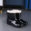 Botas de Chuva Masculinas Espessadas para Proteção do Trabalho Botas de Chuva de Cano Alto e Curto Impermeáveis Antiderrapantes Forro Espesso de Lã Resistente a Ácidos e Alcalis Calçados Aquáticos Botas de Borracha para Cozinha