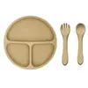Nuevo Plato de Cena para Niños Más Vendido Plato Integrado con Ventosa Plato para Niños con Compartimentos Plato para Comer Bebé Plato de Cena para Bebé de Silicona
