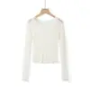 Pura y seductora, camiseta sexy de malla de encaje con manga larga, nueva moda de otoño, corte ajustado, color liso, top tipo jersey, prenda de abrigo