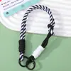 Ins dopamina doble hebilla patrón cuerda tejida hecha a mano diy llavero de cuentas colgante accesorio para correa de teléfono colgante