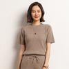 Suéter Feminino de Caxemira de Cor Clara com Manga Curta e Gola Redonda, Tricô com Canelado Vertical, Camiseta Básica Slim-Fit, Suéter de Manga Três Quartos