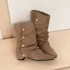 Botas de mujer retro elegantes y versátiles con tacón grueso y punta fina, modelo nuevo 2026, adelgazantes y que realzan la altura, adecuadas para combinar con faldas, botines