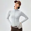Jaqueta esportiva feminina para yoga para primavera e outono, corte justo, gola alta, respirável, top de manga longa para corrida e treinamento físico