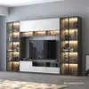 Set Combinado de Mueble de TV y Mesa de Café de Lujo Ligero, Gabinete de Pared Minimalista Moderno, Gabinete de TV Integrado para Pared de Fondo de Sala de Estar, Colgante