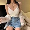 Estilo coreano Hot Girl Sexy Beautiful Back Pequeno Colete de Camisola para Mulheres com Base de Almofada no Peito Sem Alças Desgaste Externo Top Curto para o Verão