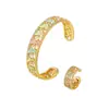 Pulseira Feminina Luxuosa com Artesanato de Esmalte Vintage, Design Vazado de Flor de Peônia, Pulseira Aberta, Anel Colorido de Alto Padrão Atacado