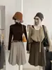 KEKEZOON Falda plisada de lana con cinturón para mujer, invierno, cintura alta, adelgazante, versátil, línea A, midi, moderna 9275