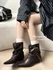 Botines de punta fina estilo europeo para mujer 2026 primavera/otoño, sin cordones con hebilla de cinturón, botines western de nicho que alargan las piernas, botines de moda de tacón bajo