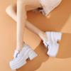 Zapatos de Cuero Estilo Británico Mary Jane de Tacón Alto y Suela Gruesa, Estilo Nuevo, Tacón Grueso de 10 cm, Zapatos de Mujer para Ponerse y Quitarse para Primavera y Otoño