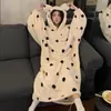 Bata de Noche con Capucha de Coral Fleece para Mujer, Gruesa y Forrada de Polar, Pijama Holgado de Franela que se Puede Usar Afuera, Bata de Casa para Mujer