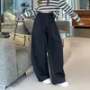 Estilo casual de outono, design moderno plissado, calças casuais versáteis estilo balão, calças de perna larga, calças largas e curvas com amarração na cintura
