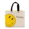 Nuevo conjunto de bolsas de compras portátiles para niños y mujeres con una linda carita sonriente amarilla recubiertas de película no tejida espesa.