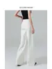 Jeans Blancos de Cintura Alta de Pierna Ancha de Moda Imprescindibles/Estilo Diseñador para Mujer, Pantalones Sueltos de Largo Hasta el Suelo, Estilo de Moda Primavera 2026