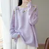 Nuevo Suéter de Punto de Lana Pura Hombros Descubiertos Manga Larga Bordado Floral Holgado Top de Lana para Mujer Otoño/Invierno 2026
