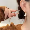 Brincos de Cabacinha Dupla Face para Mulheres, Brincos Dupla Face com Pingente de Cabacinha de Concha Natural, Modernos e Elegantes, Brincos Vermelhos de Ano Novo