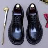 Mocassins Masculinos Formais de Couro Genuíno com Solas Grossas, Sapatos Derby Respiráveis com Acabamento Brilhante