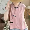 Nueva Camisa de Algodón Doble Gasa para Bebé con Botón de Rana Estilo Literario Retro para Mujer Nuevo Estilo Chino Estilo Nacional Personalidad Versátil Holgado Superior Moderno