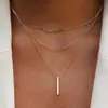Colar Multicamadas Personalizado Mais Vendido Colar Transfronteiriço Europeu e Americano Colar Feminino Pequeno Pingente de Barra Sólida Corrente para Clavícula
