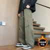 Calças de Trabalho Estilo Americano para Homens, Outono e Inverno, Forradas com Lã, Espessas, Plissadas, Patchwork, Perna Larga, Soltas, Extragrandes, Calças Casuais de Perna Reta