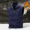 Chaleco de forro polar para hombre de otoño e invierno con cuello alto, multibolsillos, chaleco de trabajo cálido, estilo casual para exteriores 2539A