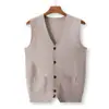 Colete de tricô masculino roupas masculinas outono novo estilo mistura de lã tricô de costas abertas peça básica cor sólida roupas para homens de meia-idade e idosos pai