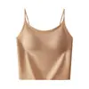 Camisole de seda gelada sem costura de verão com bojos embutidos para fitness e yoga