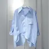 Coreia do Sul Dongdaemun 2023 Primavera e Outono Novo Estilo Coreano Fina Solta Fenda nas Costas Manga Longa Irregular Camisa Feminina Tendência