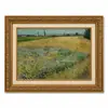 Pintura Famosa Clássica: Colheita no Campo de Trigo, Casa de Fazenda, Casa Amarela, Moldura Dourada Vintage, Sala de Estar, Hall de Entrada, Pintura Pendurada com Moldura, Pintura Decorativa, Arte de Parede