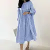 En Stock Nuevo Transfronterizo Casual Cuadros Mangas Abullonadas Cuello Redondo Cintura Suelta Vestido para Mujer