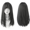 Peluca para mujer con flequillo de aire, cabello lacio mediano largo, lolita, cabeza completa cos, cabello mediano largo se puede atar, cabeza completa en stock al por mayor