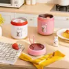 Taza térmica infantil de acero inoxidable 304 con cuchara, gran capacidad, asa portátil, adecuada para uso en exteriores, ideal para el desayuno de avena de las niñas