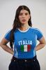 Camiseta de Verano para Mujer Europea con Estampado de Letras de Bandera Estilo Callejero Ajustada Sexy Corta 2025 Top Transfronterizo