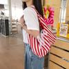 Bolsa de Lona Dupla Face Listrada de Grande Capacidade para Primavera e Verão da Ins Bolsa de Ombro com Estampa de Letras Simples e Fashion Versátil Bolsa para o Dia a Dia