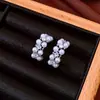Brincos de Pérola de Camada Dupla em Forma de C com Zircônia e Agulha de Prata, Luxo Leve, Sensação de Alto Padrão, Brincos Stud Exquisitos, Estilo Minimalista Versátil e Único