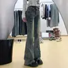 Jeans Bootcut de Cintura Alta Retrô para Mulheres no Verão Novo Tamanho Grande mm Gordas Efeito Emagrecedor Calças Flare em Formato de Ferradura Elásticas com Laço