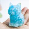 Ornamentos de Animais com Cascalho de Cristal Natural e Epóxi Gatinho Fofo Decoração de Aquário Acessórios de Mesa Decorações de Interior de Carro