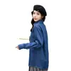 Tiro Real # Top Camisa Básica Sencilla de Mezclilla Azul para Mujer 2025 Primavera Nuevo Estilo Chaqueta Cómoda Azul Oscuro