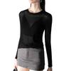 Top de Malla Suave para Mujer Microtransparente Sexy de Manga Larga Apilado Deportivo Yoga Ropa Exterior Blusa Camiseta Base Interior