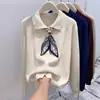 Estilo Preppy Coreano Cuello Polo 2025 Principios de Otoño Tejido de Punto Ropa de Punto Diseño Versátil Top Corto de Moda para Mujer
