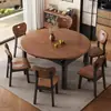 Juego de mesa de comedor extensible y sillas estilo vintage de madera de fresno para casas pequeñas, apto para configuraciones cuadradas y redondas, con plato giratorio y diseño plegable