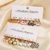Pendientes Franceses Retro de Perla con Forma de Corazón, Juego de Seis Pares, Pendientes Femeninos al por Mayor, Más Vendidos Transfronterizos Europeos y Americanos