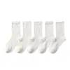 Calcetines blancos de encaje con rizo para mujer, estilo primavera y otoño, de caña alta, absorbentes de sudor, antibacterianos, resistentes al olor, holgados, con bordes festoneados, adecuados para usar después del parto