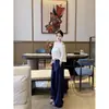 Toma real, precio real: Ropa de comercio exterior para mujer - Camiseta blanca holgada de manga media, pantalones casuales azul marino de cintura media con cordón, pantalones deportivos de pierna recta