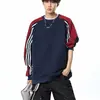 Hou Minghao respalda este producto: Sudadera de otoño para hombre estilo americano con cuello redondo, tres rayas y diseño de bloques de color