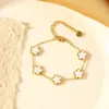Pulseira de Trevo de Cinco Folhas Dopamina Dupla Face Versão Alta Transfronteiriça Luxo Leve Simples Senso Avançado 18k Não Desbota Cor Joga