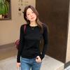 Camiseta Básica Feminina Canelada de Cor Sólida, Estilo Primavera e Outono, Camiseta de Manga Longa, Top Básico Versátil de Manga Longa Slim Fit para Mulheres