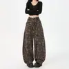 Jeans Largo Laranja Infantil # Estampa de Leopardo Retro de Nicho para Mulheres, Caimento Solto, Emagrecedor, Valorizador, Moderno, Versátil, Calça de Comprimento Total.