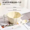 Juego de Platos y Tazones Estilo Crema Flor de Glicina para Uso Doméstico, Platos y Tazones de Cerámica, Tazón para Fideos con Doble Asa, Tazón Grande para Sopa con Cuchara